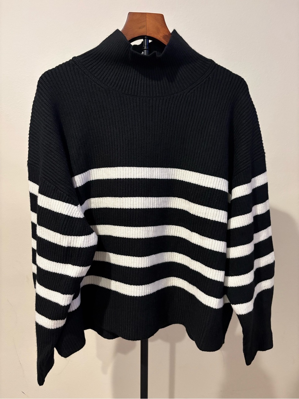 a new day Black and White Striped Turtleneck Sweater 1X